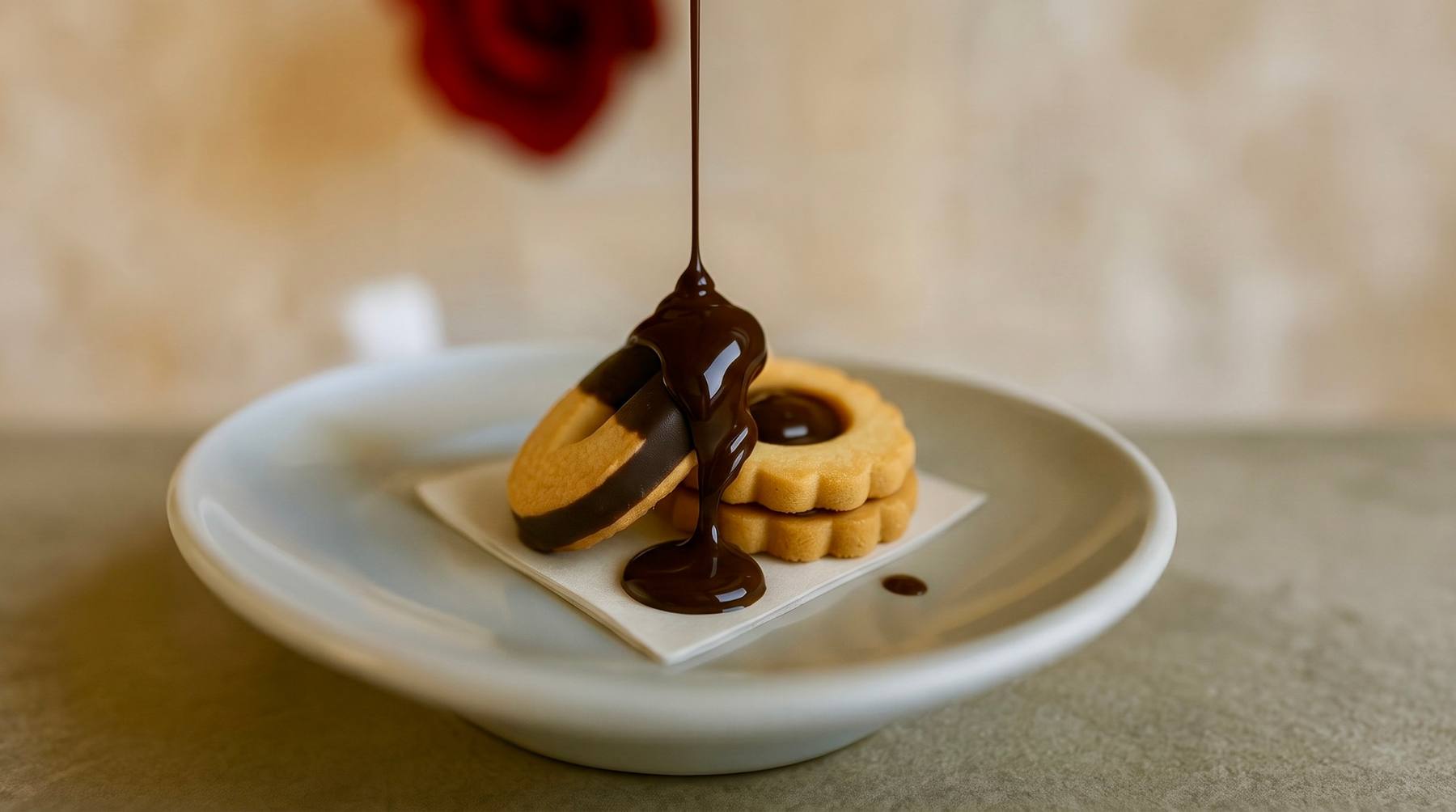 Biscotti di pasticceria con colata di cioccolato
